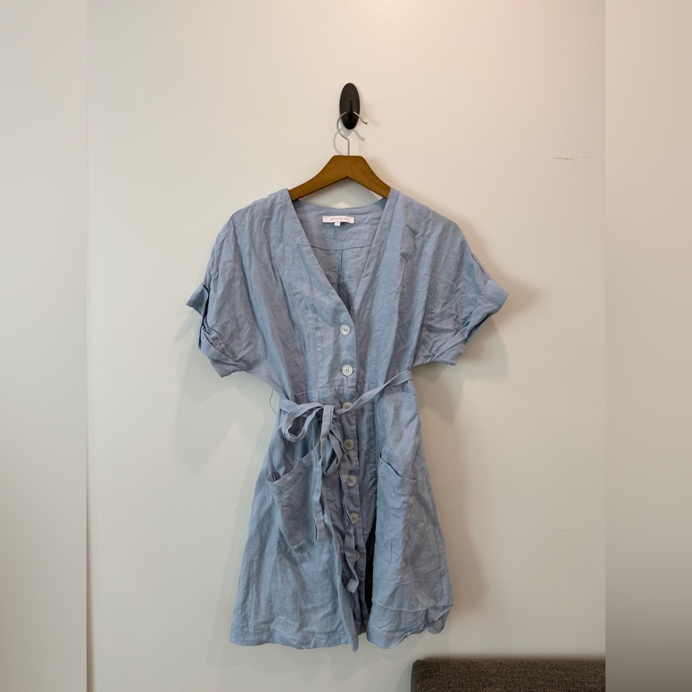 Olivaceous Sky Blue Mini Dress with Buttons